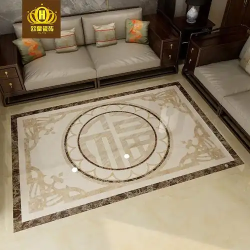 新中式客厅拼花地砖800x800别墅入户玄关过道福字造型拼花瓷砖