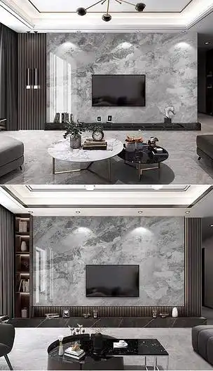 深灰色高档轻奢大理石纹岩板客厅电视背景墙