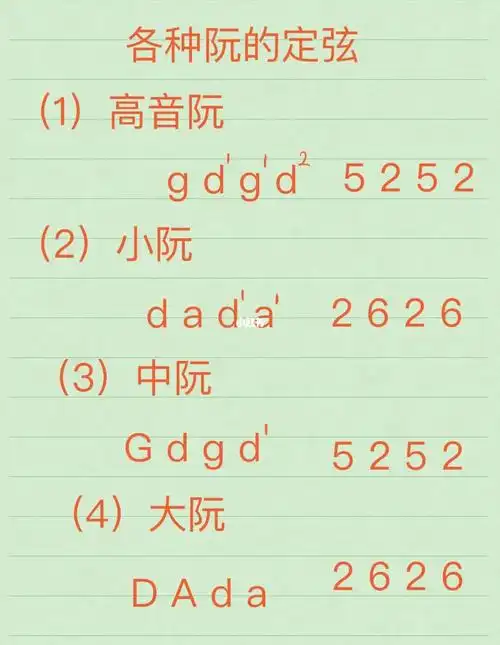 定弦为:低音阮e1a1dg;大阮dae;中