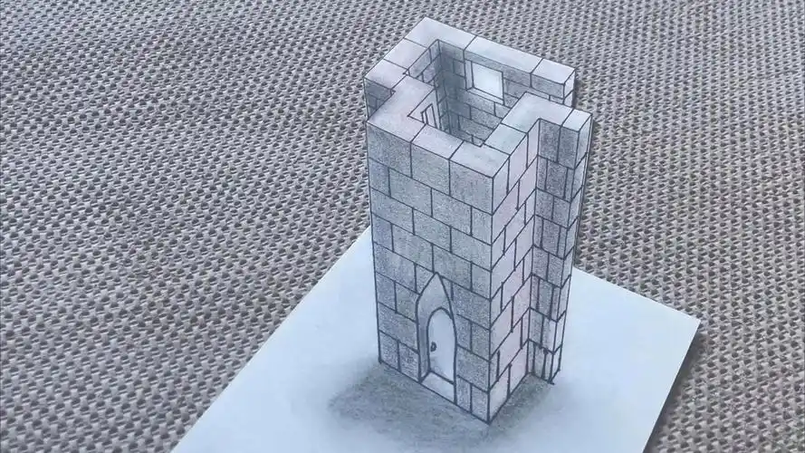 3d立体画塔台建在a4纸上