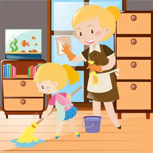妈妈和女儿在打扫房子图片