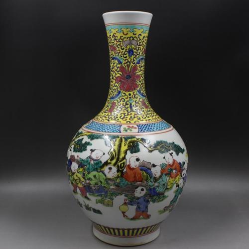 大清康熙年制粉彩童子闹元宵赏瓶家居复古摆件保真瓷器古董古玩