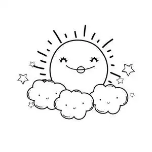 星星太阳卡通太阳和云彩微笑与星星卡通矢量插图平面设计照片