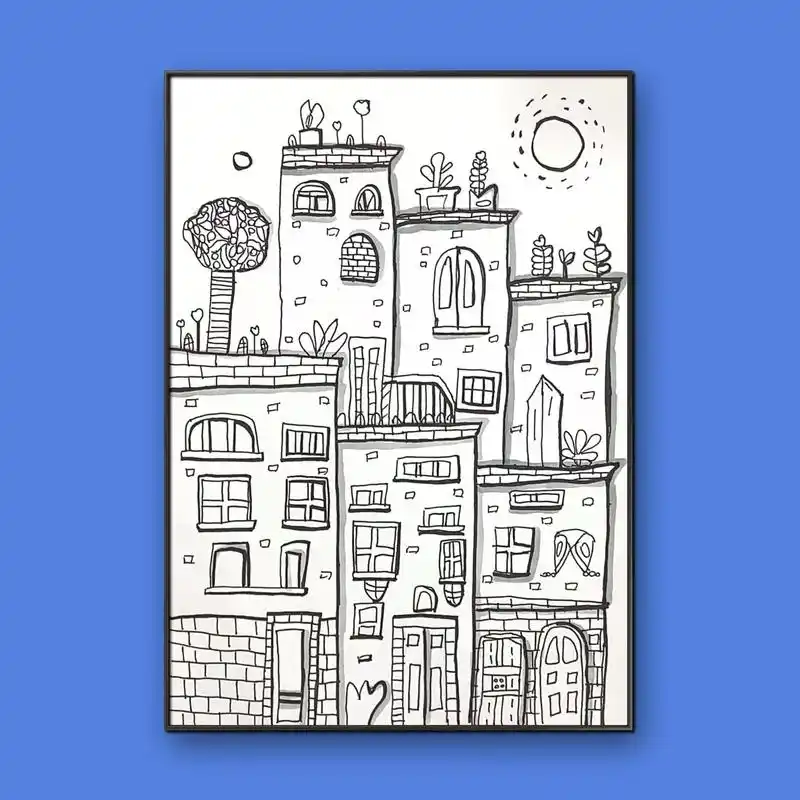 房子线描#黑白线描画 #治愈画风 #有趣的设计 #开发大脑 - 抖音