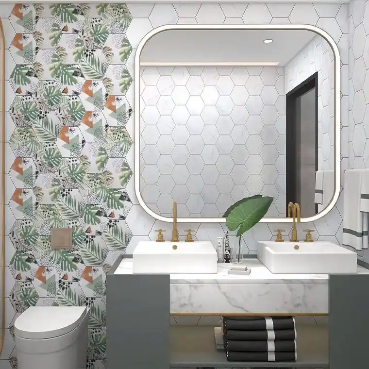 六边形射线拼花砖200*230六角砖阳台厨房卫生间地砖北欧特 - 抖音