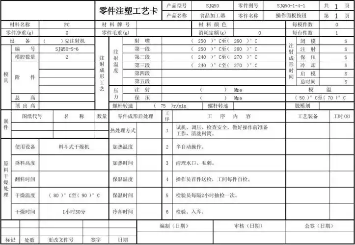 注塑工艺卡