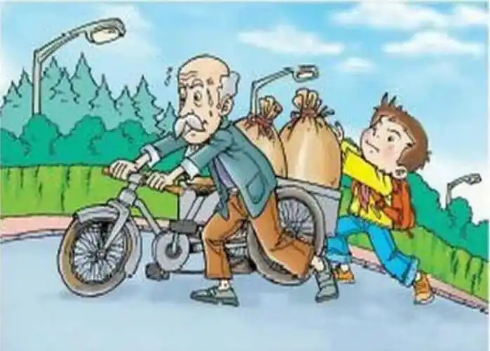 优秀看图写话帮老爷爷推车