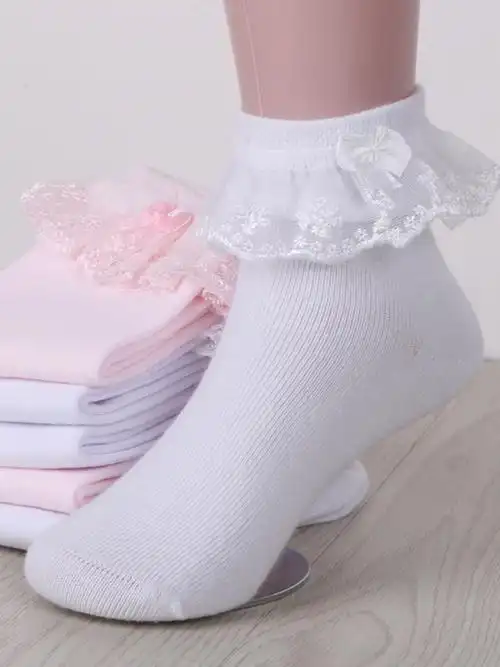 儿童白袜子纯棉女孩短袜女童蕾丝拉丁舞花边袜春秋薄款公主棉袜夏