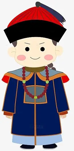 蓝色q版清朝官员手绘简笔画