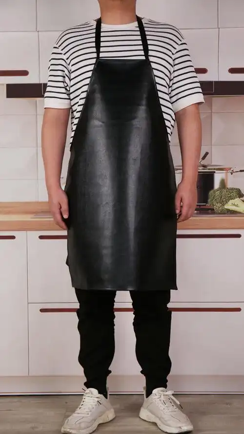防水防油围裙工作工厂皮围裙pvc厨房家务耐酸碱水产皮革加长围兜黑色