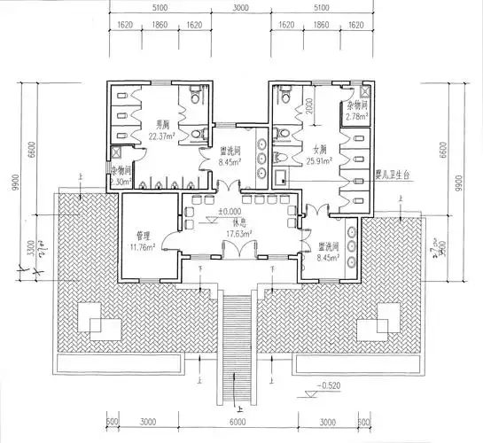 健身会所公共卫生间平面图