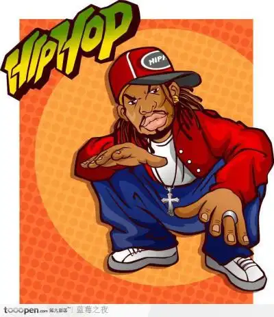 嘻哈人物-蹲在地上说唱的美国黑人