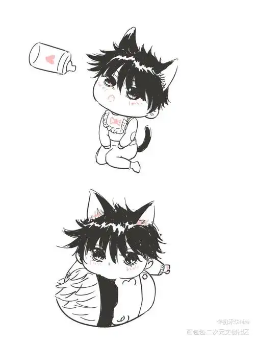 黑猫宝宝饲养日记~_咒术回战伏黑惠q版插画同人绘画作品