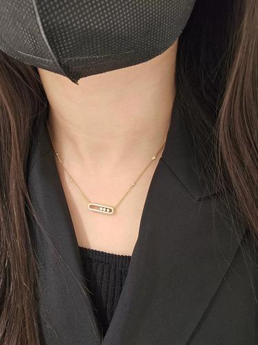 messika/梅西卡项链镶钻三颗钻石滑动满钻情侣吊坠锁骨链轻奢