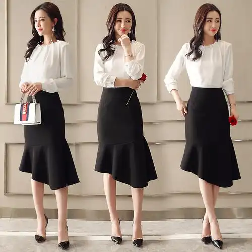 两件套女士春季新品韩版名媛衬衣修身包臀鱼尾裙气质时尚套装裙潮