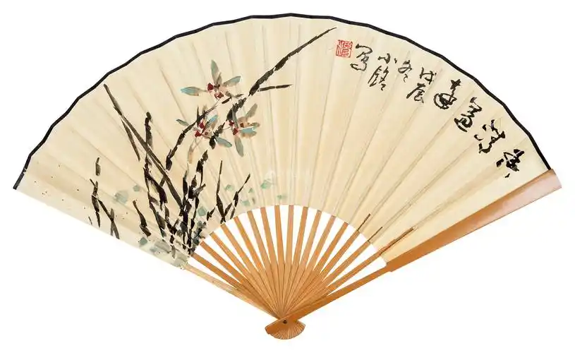 汤小铭(b.1939) 兰花 成扇 设色纸本