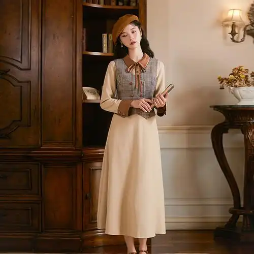 复古民国时期小洋洋装烈火军校同款服装格子连衣裙