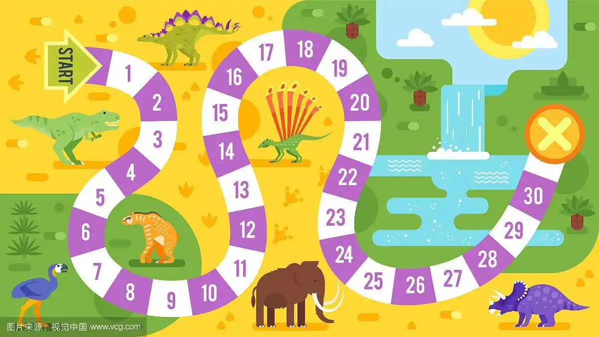 儿童棋盘游戏与恐龙模板