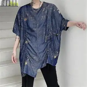 夏季潮牌男士蝙蝠衫t恤圆领短袖宽松潮流个性烫金印花大码体恤薄