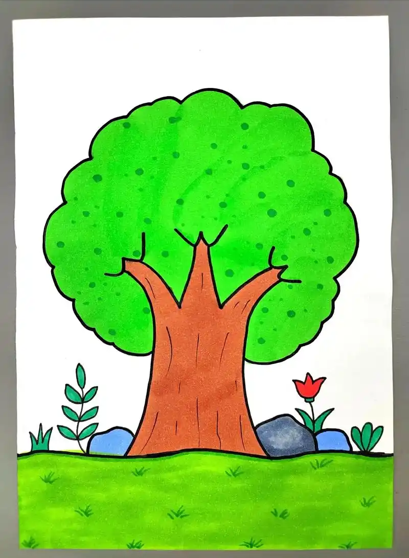 一起来画一棵茂盛的大树吧,简单好看,快来试试吧#人类高质量暑 - 抖音