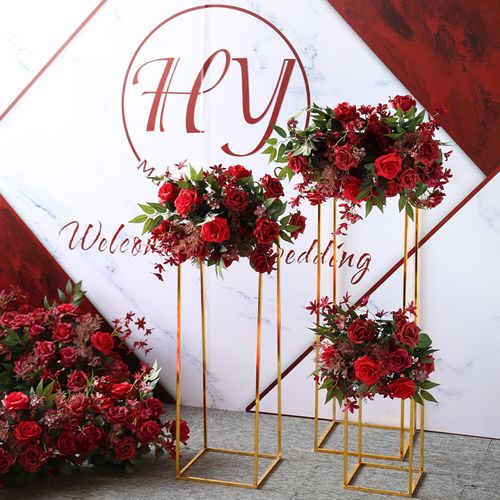 新款中式婚庆路引花红红色套装舞台排花壁挂婚庆绢花