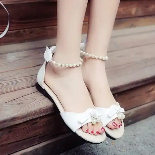 春秋夏季白色韩版凉鞋11大童12初中生13小学生14女孩15岁平底上新
