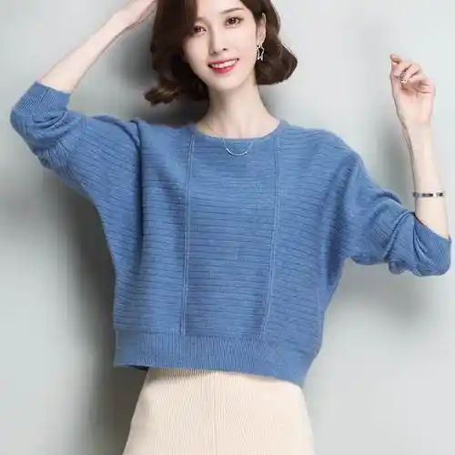 短款蝙蝠衫女士毛衣秋装2021年新款爆款针织衫搭配半身裙子的上衣