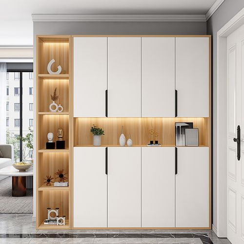 鞋柜家用门口实木入户简约现代玄关柜一体客厅隔断落地靠墙置物架