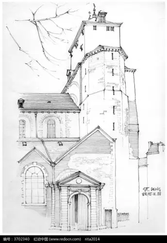 欧式建筑外立面手绘线描画