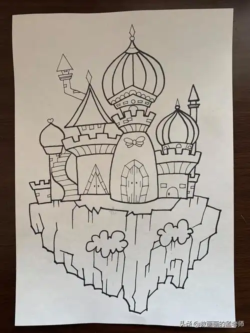 儿童水粉画画天空之城(天空之城步骤超详细的儿童画)(15)