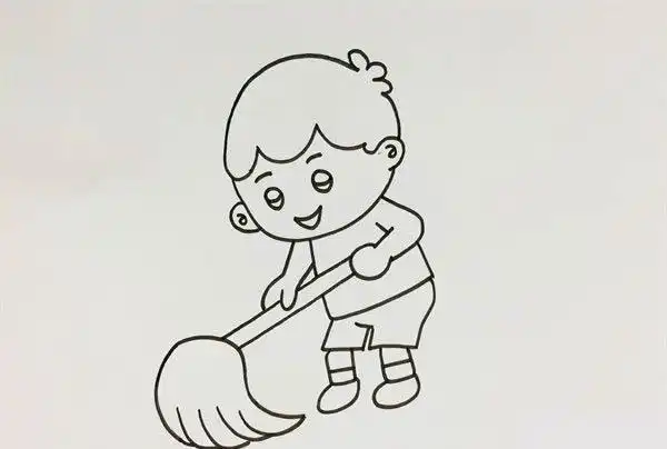 五一劳动节简笔画_五一劳动节拖地的小朋友简笔画