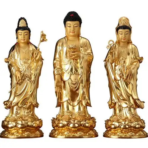佛像秦歌真金西方三圣铜像站像客厅供奉观音摆件