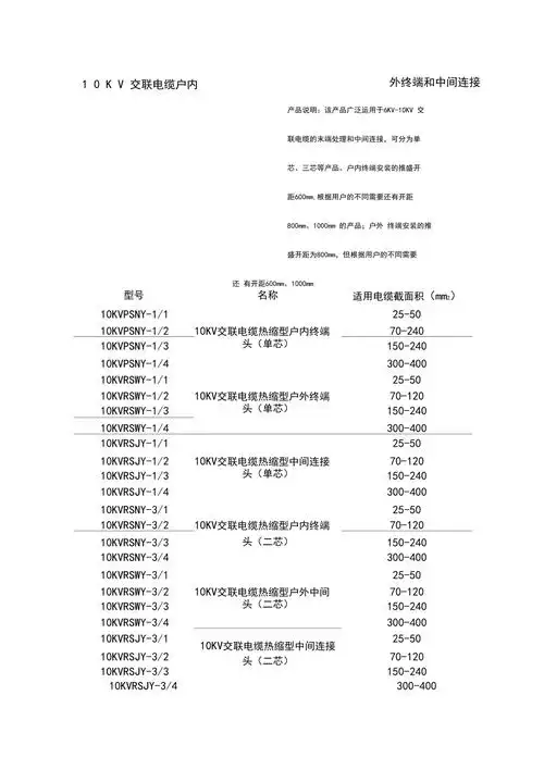 10kv交联电缆终端头型号规格