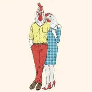 时尚对夫妇的公鸡和母鸡照片