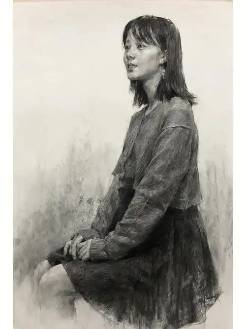 二开素描女青年半身像77步骤图