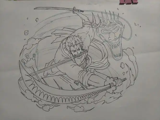 索隆·三刀流·青龙印流水|插画|插画习作|努力画画的猪小懒 - 原创