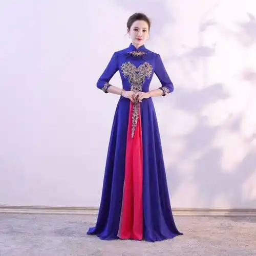 大合唱演出服女长裙 新款合唱团红歌比赛服装诗朗诵成人演出服