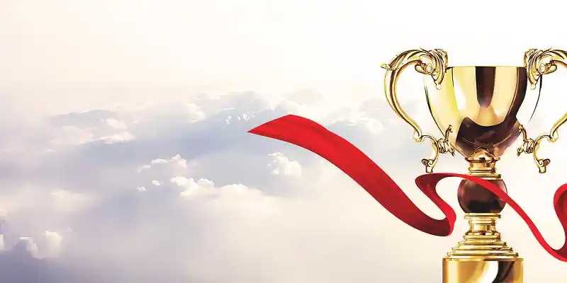 背景商务年会颁奖黑金酷炫科技banner白色光晕奖杯大厦企业荣誉公司荣