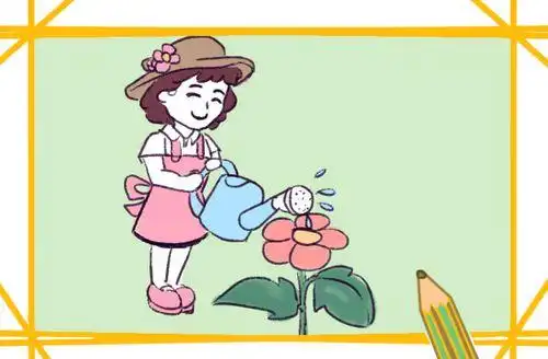 人物简笔画女孩撒花