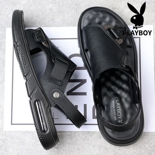 花花公子2024新款沙滩鞋牛皮真皮软底休闲男士凉鞋开车防滑两用鞋