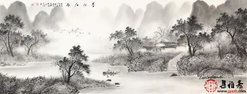 陈厚刚六尺横幅水墨山水画作品《墨润江南》