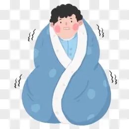 卡通手绘男生裹紧被子发抖免抠元素