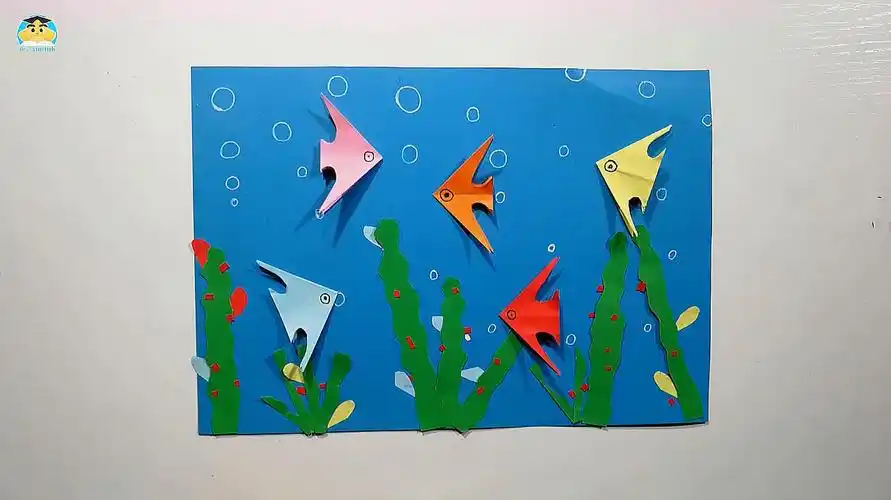 儿童手工折纸:一分钟制作完成一幅美丽的海底世界,为孩子收藏哦