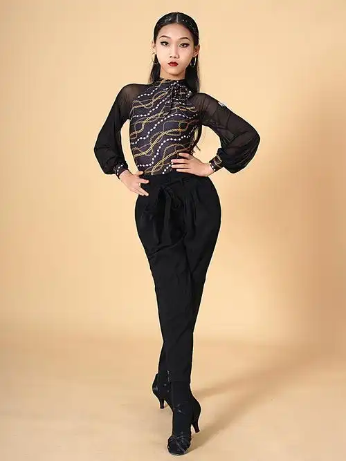 舞蹈皇朝拉丁新款拉丁舞连体衣练功服女儿童专业女孩拉丁舞上装