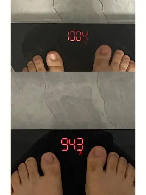 放假回家到现在体重一路飙升8月2号晚上鼓起勇气上称100斤下定决心