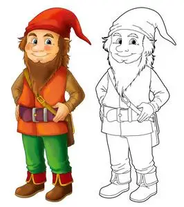 卡通小矮人孤立-与其他着色页照片