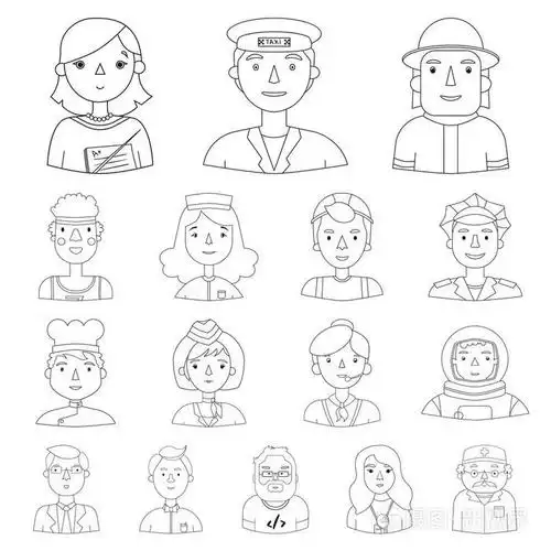 插画 不同职业的人在集合中勾勒出图标以供设计.