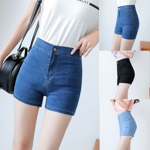 高腰短裤女夏2021新款紧身牛仔短裤ins大码弹力显瘦打底chic热裤