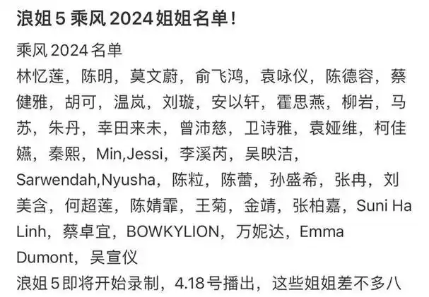 乘风破浪的姐姐2024阵容不如前四季