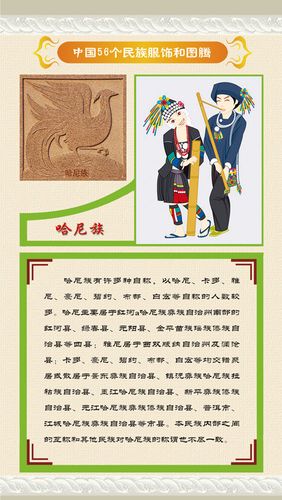 762海报印制展板写真832中国56个少数民族服饰图腾简介之3哈尼族
